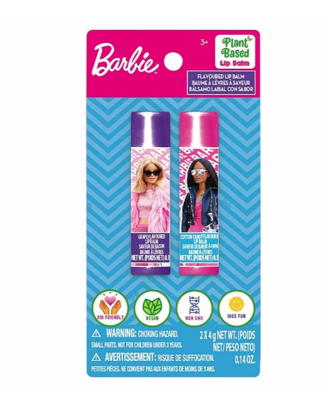 Barbie 2 Lip Balm with Flavors Include Blue Blueberry and Pink Cotton Candy - Lip Balm on Card - 2 Shimmery Lip Balms Beauty & Personal Care Townley Girl