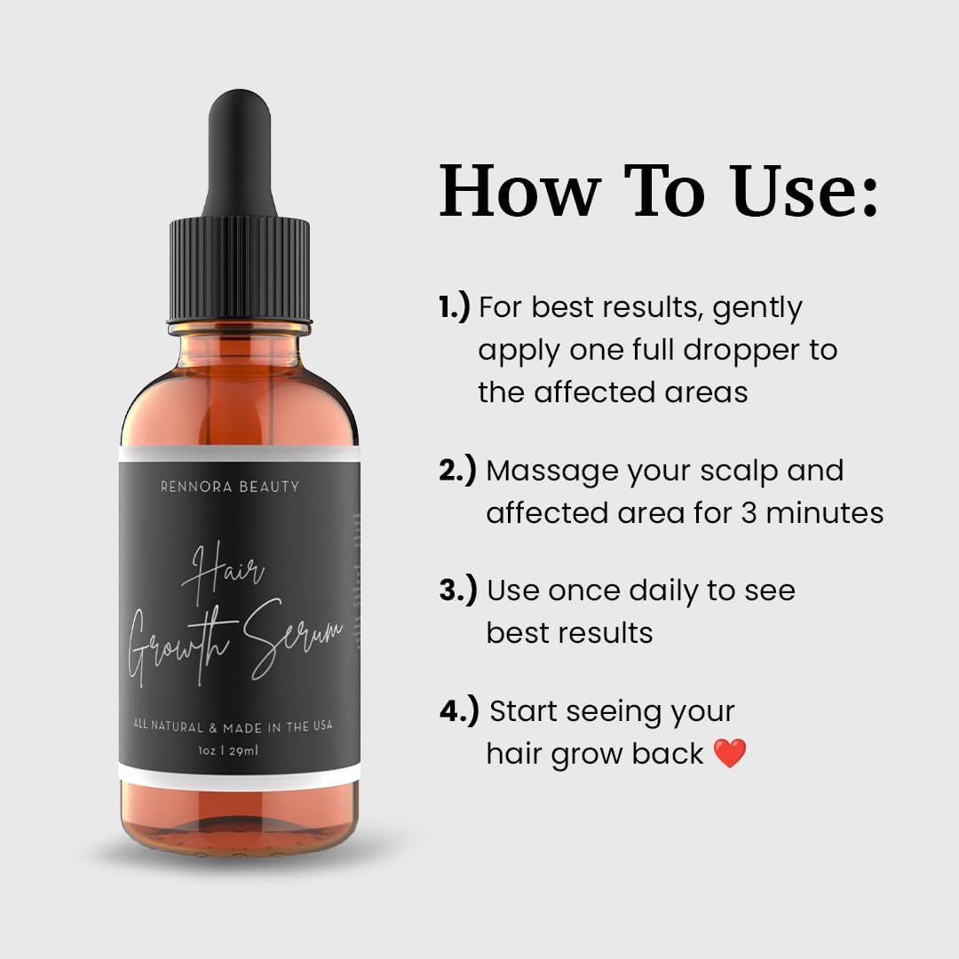 Rennora Hair Growth Serum with Organic Herbs and Natural Vitamins, Peppermint Oil, Stinging Nettle, and Rosemary Oil, No Chemicals, Formulated Beauty and Personal Care RENNORA BEAUTY