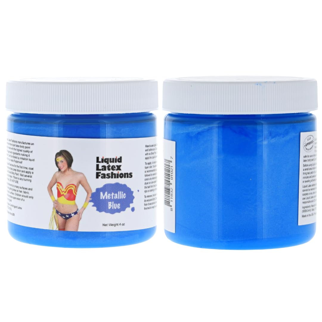 Metallic Blue 4 Oz - Liquid Latex Face and Body Paint, Skin Safe, Non-Toxic, Easy to Apply - Perfect for Costume and Body Painting, Creates Shimmery Beauty & Personal Care Liquid Latex Fashions
