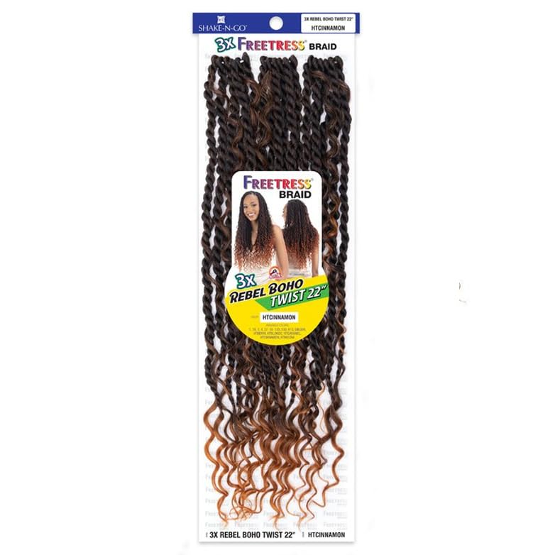 FREE TRESS Shake-N-Go Freetress Synthetic Crochet Braids - 3X Rebel Boho Twist 22" (1)