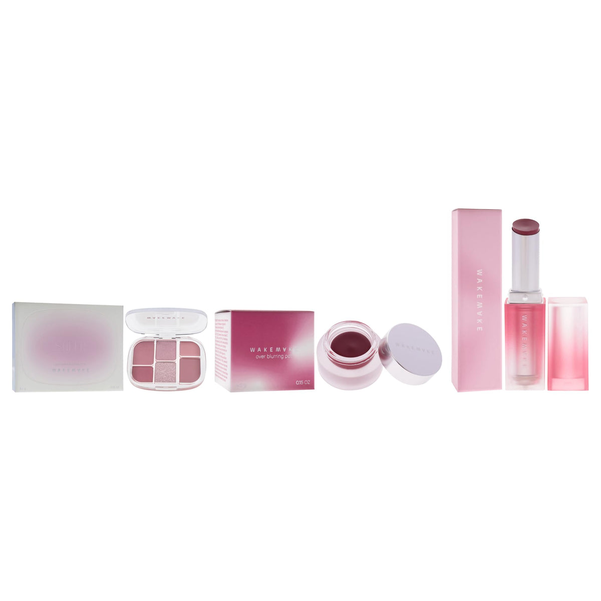 Wakemake Kit by Wakemake for Women - 3 Pc Kit 0.22oz Makeup - 03 Lavander Pleasure, 0.15oz Makeup - 08 Berry Blum, 0.12oz Lipstick - 08 Hush Now