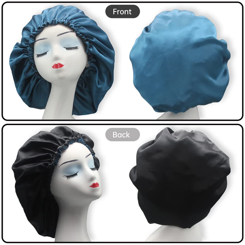 Hanbertti 2pcs of Satin Sleep Bonnet with Adjustable Buckle, Double Layer Silk Bonnets, Reusable Bath Hair Cap for Night Sleeping and Make up (Deep Beauty & Personal Care Hanbertti