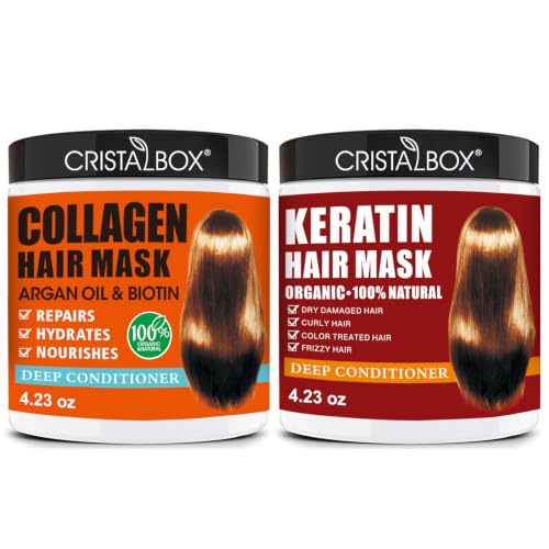2 Pack Collagen Hair Mask & Keratin Hair Mask,Keratin Hair Treatment,Repair Treatment Deep Conditioning Hair Treatment Mask for Damaged Hair,Hydrating Beauty and Personal Care CRISTALBOX Default Title