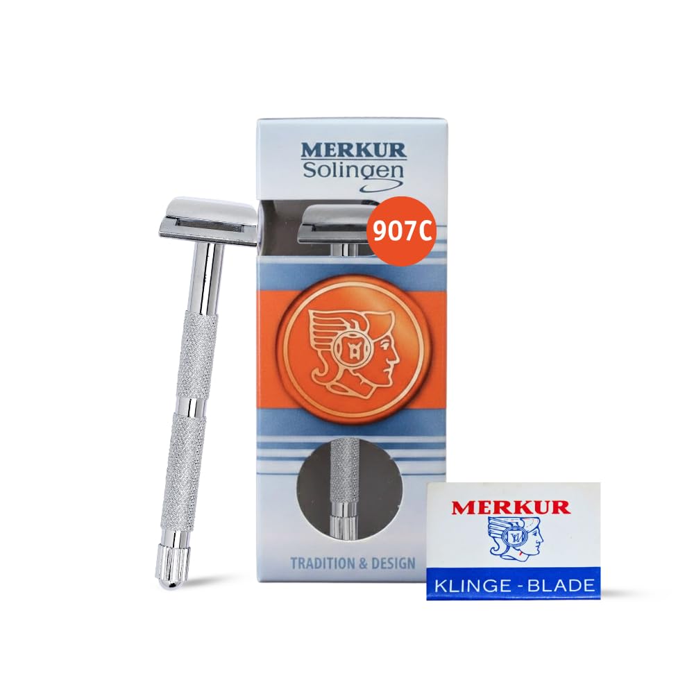 MERKUR 907C Precision Moustache & Eyebrow Razor - Bright Chrome Finish, Brass Handle & Die-Cast Zinc Head, Ultra-Narrow Design for Controlled Contour Beauty and Personal Care MERKUR