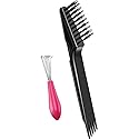Boao 2 Pieces Hair Brush Cleaning Tool Comb Set Mini Hair Brush Dirt Remover with Metal Wire Rake for Removing Hair Dust Home and Salon Use(Pink Beauty & Personal Care Boao