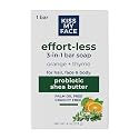 Kiss My Face Effort-Less 3-in-1 Bar Soap - Orange + Thyme - Probiotic Bar Soap for Face, Hair, and Body with Shea Butter - Palm Oil-Free Beauty & Personal Care Kiss My Face