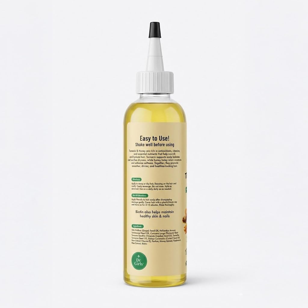 Dr. Girls Rice Water Hair Growth Oil with Biotin & Castor Oil for Scalp Soothing, Hydrating & Thickening, 6.08 fl oz(Turmeric + Honey)