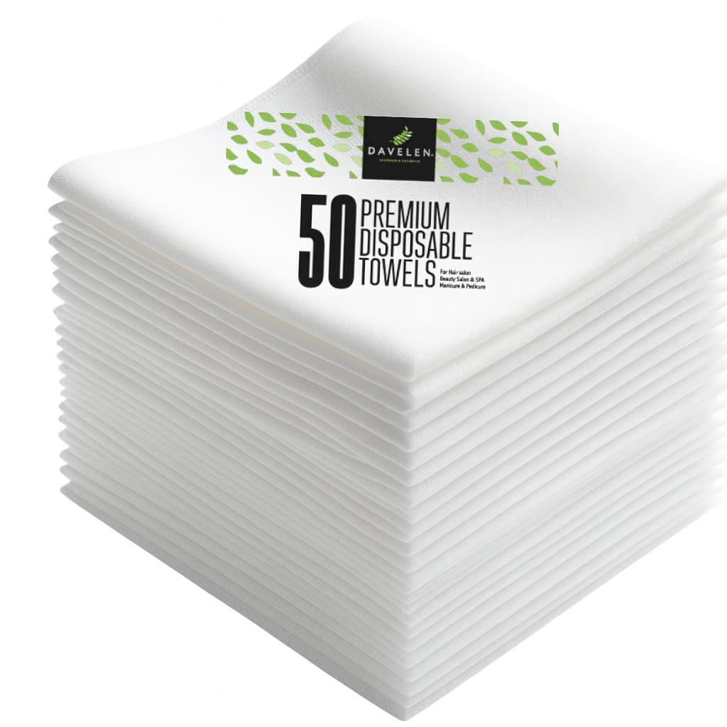 DAVELEN Disposable Large Luxury Towels (50-Count) Spa and Salon Quality Softness for Guests, Clients | Hair, Face, Body Use | Luxurious Comfort,
