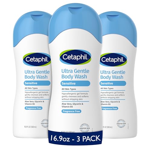 Cetaphil Ultra Gentle Body Wash, For Dry to Normal, Sensitive Skin, 16.9oz Pack of 3, Aloe Vera, Vitamin B5, Hypoallergenic, Paraben Free, Fragrance Beauty & Personal Care Cetaphil