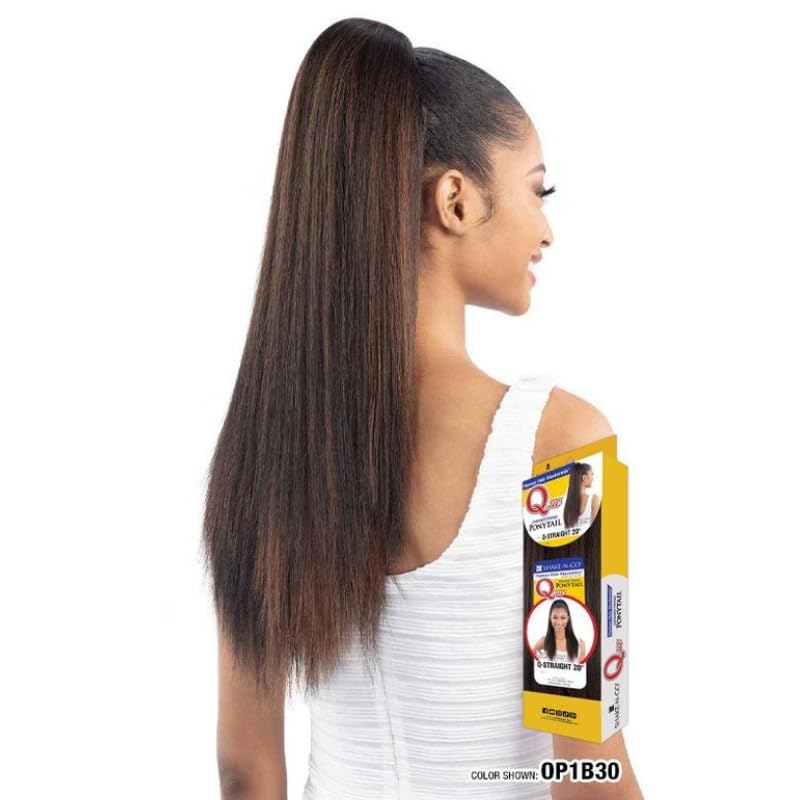 Shake N Go Que Drawstring Ponytail - Q-Straight 20" is a human hair mastermix drawstring ponytail comes in natural texture that looks and feels like