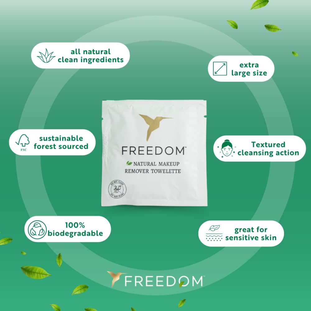 Freedom Makeup Remover Wipes for Face, Individually Wrapped - Unscented & Sustainable, For Sensitive Skin, All Natural Ingredients & Essential Oils (1 Beauty & Personal Care Freedom