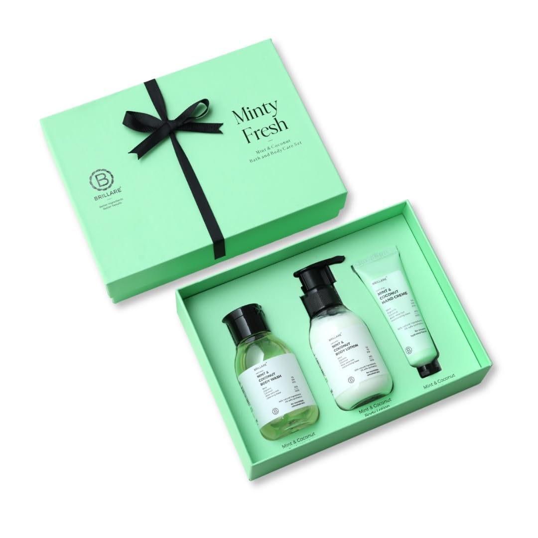 BRILLARE Minty Fresh Gift Box - Peppermint Face Wash, Body Wash, Face Scrub & Body Scrub - Ideal Gift for Special Occasions (Pack of 4) Beauty and Personal Care BRILLARE