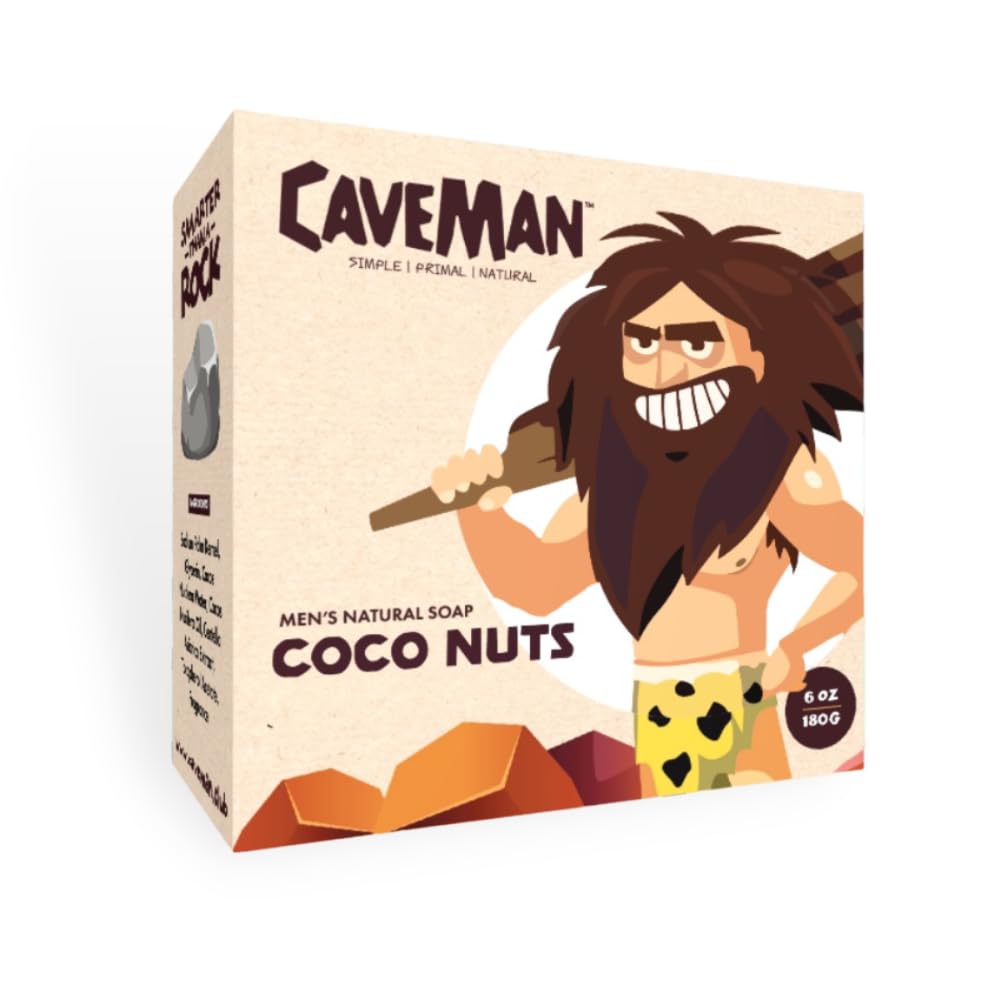 SMARTER THAN A ROCK Caveman Men's Natural Soaps - Moisturizing, Exfoliating, & Refreshing Bar Soaps with Natural Extracts and Essences (Coconut) Beauty & Personal Care SMARTER THAN A ROCK