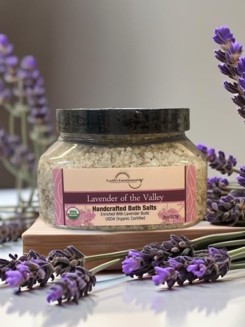 Bath Salts with Essential Oils, Great for Relaxation, Sore Muscles, Detox, Body, Feet, USDA Organic, Vegan, French Sea Salt, Lavender Oil, Lavender Beauty and Personal Care Earth's Enrichments
