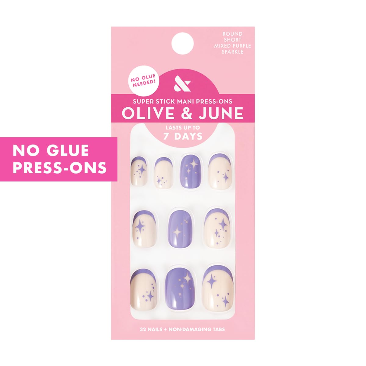 Olive & June Super Stick Press-On Nails, Mixed Purple Sparkle