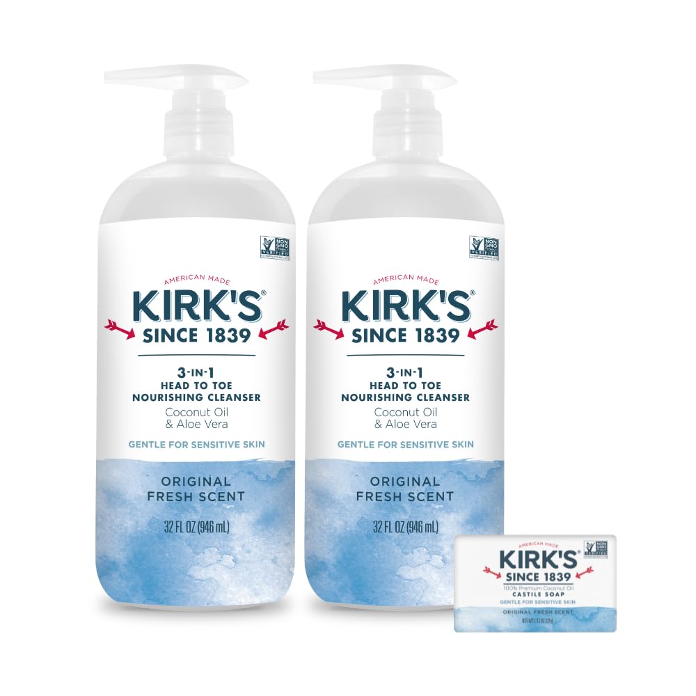 Kirk's Original Fresh 3-in-1 Nourishing Cleanser and Travel Bar Soap, Shampoo Body Wash Bubble Bath, Coconut Oil and Aloe Vera, Vegan Non-GMO, 32 Fl Beauty & Personal Care Kirk's