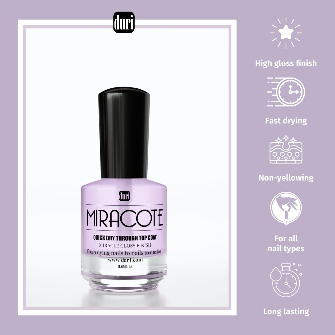 duri Miracote Quick-Dry Top Coat - High Gloss Finish, Chip Resistant, Long Wear - Nail Polish Protector for Strength and Growth | Pack of 2