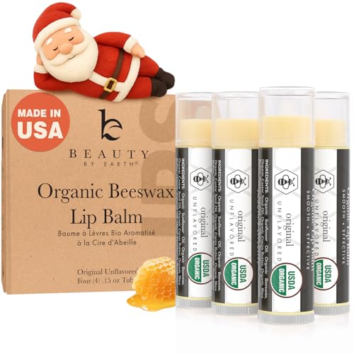 USDA Organic Lip Balm - USA Made with Natural Ingredients, Mens Stocking Stuffers, 4 Pack Unflavored Chapstick for Dry Lips, Beauty Birthday Gifts Beauty & Personal Care Beauty by Earth