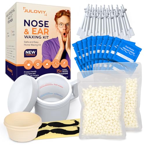 Nose & Ear Waxing Kit - Hypoallergenic Wax + 30 Applicators - Painless Hair Removal for Men & Women - Includes 15 Soothing Balm Wipes & Mustache Beauty and Personal Care Juloviy