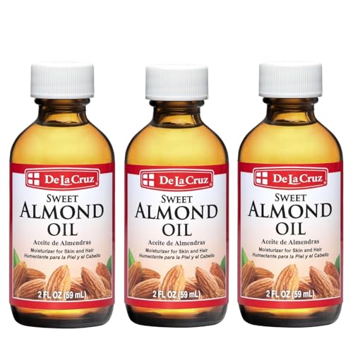 De La Cruz Sweet Almond Oil, Natural Hair and Skin Moisturizer, 3-Pack of 2 FL Oz Glass Bottles Beauty & Personal Care De La Cruz