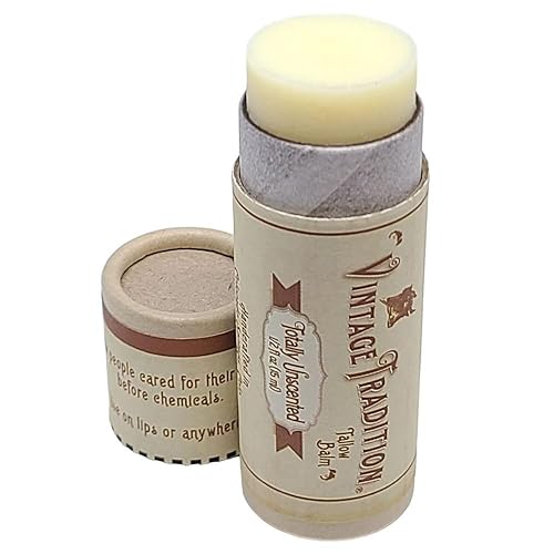 Vintage Tradition Moisturizing Beef Tallow Lip Balm - Unscented Tube Lip Moisturizer for Sensitive Skin Hydrates & Soothes Dry Lips - Grass-Fed Tallow Beauty & Personal Care Vintage Tradition