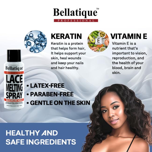 BELLATIQUE Lace Melting Spray (8.45 oz) - Maximum Hold. Flawless Edges, Quick & Easy, Fast Drying, Humidity Resistant, Sweat Resistant, All Day Hold Beauty & Personal Care BELLATIQUE