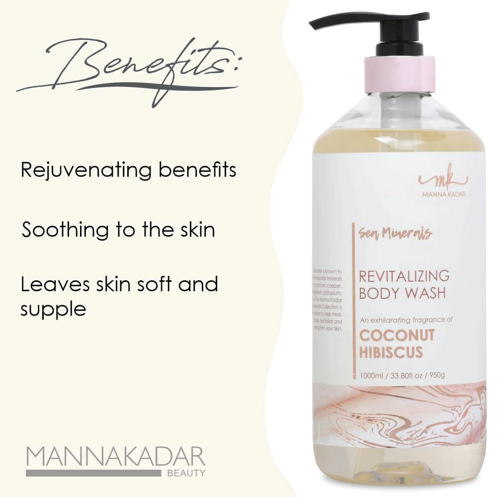 Manna Kadar Beauty Dead Sea Minerals Revitalizing Body Wash, Coconut Hibiscus - Clean, Soothe, Revitalizes, Rejuvenates Skin, Hydrates, Shower Gel Beauty & Personal Care Manna Kadar
