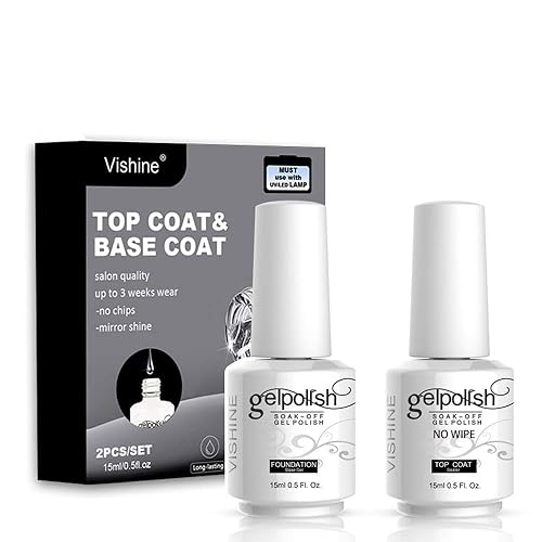 Vishine Long Lasting Soak Off Nail Polish Base + Top Coat Set Gel 15ml Beauty & Personal Care Vishine