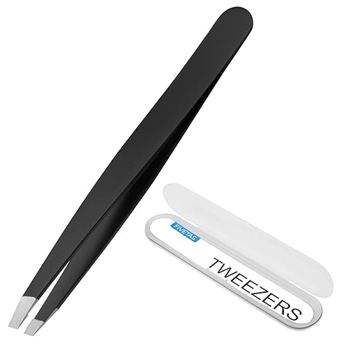FIVETAS Stainless Steel Tweezers for Eyebrows-Slant Tweezer with Case for Women&Man,Great Precision on Brow,Facial Hair and Ingrown Hair Beauty & Personal Care FIVETAS