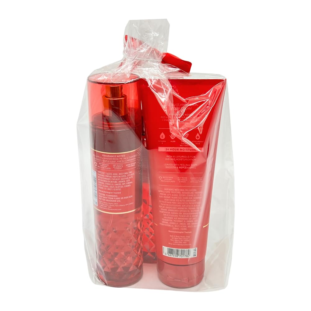 Bath & Body Works WINTER CANDY APPLE 3-piece Gift Set with a Red Bow for Holidays & Gifts - Body Wash, Mist, Body Cream - Full Size Beauty and Personal Care Bath & Body Works