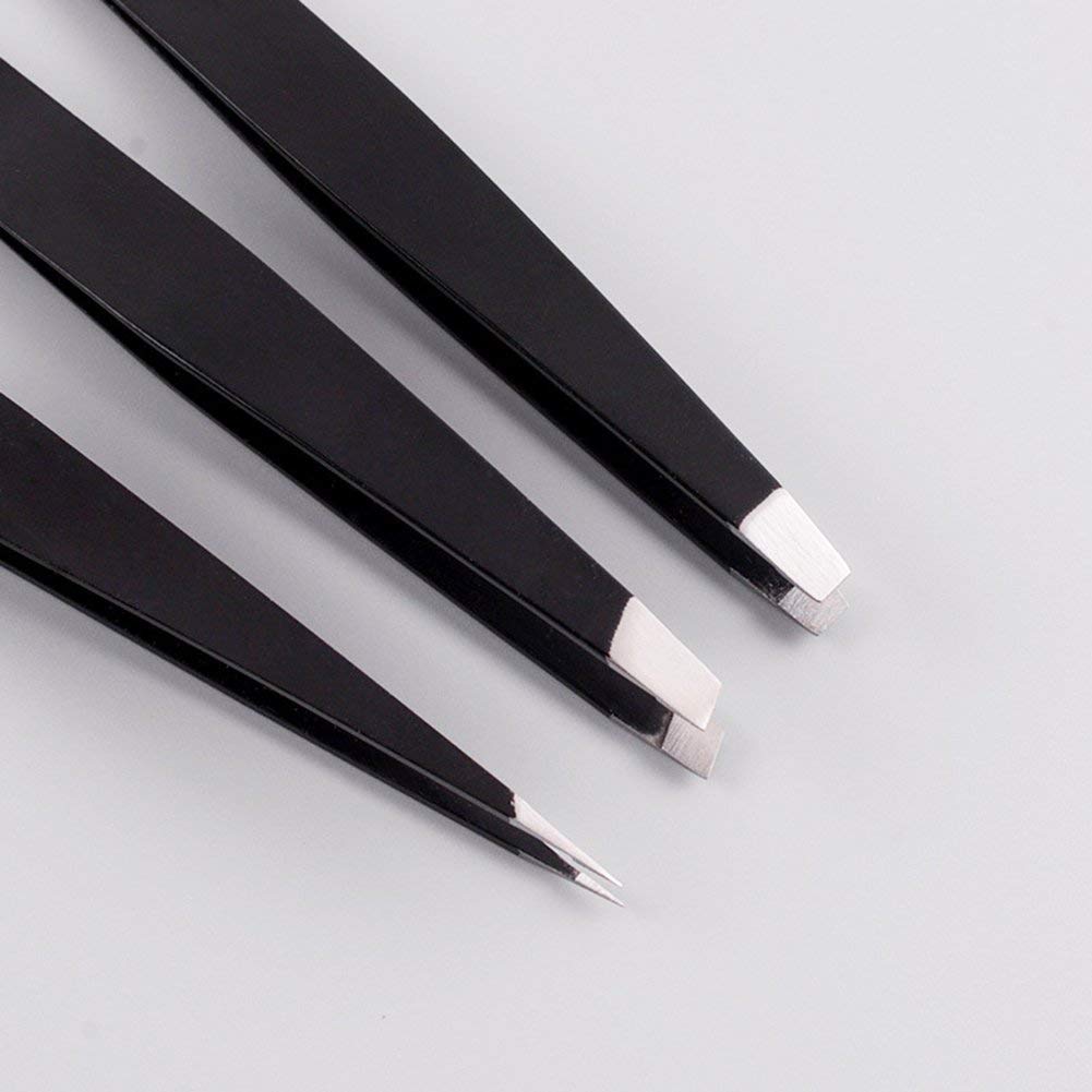 Ali's 3 Pieces Durable Stainless Steel Slant Pointed Flat-Tip Tweezer for Eyebrow Face Nose Hair Removal (Black) Beauty and Personal Care Alis