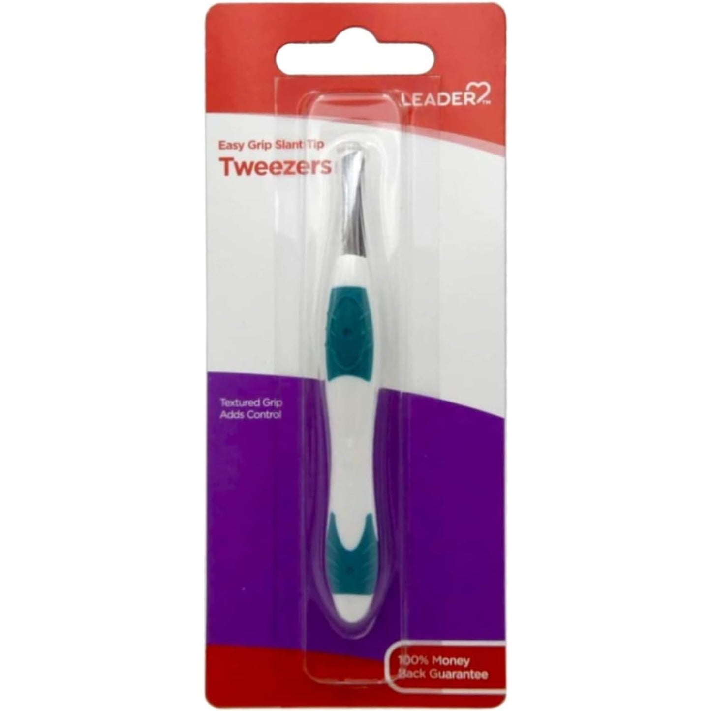 LEADER Tweezers Slant Tip Precision, Easy Grip, Non-Slip Rubber, Stainless Steel, Great Precision for Eyebrows, Facial Hair, Splinter and Ingrown Hair Beauty & Personal Care Leader