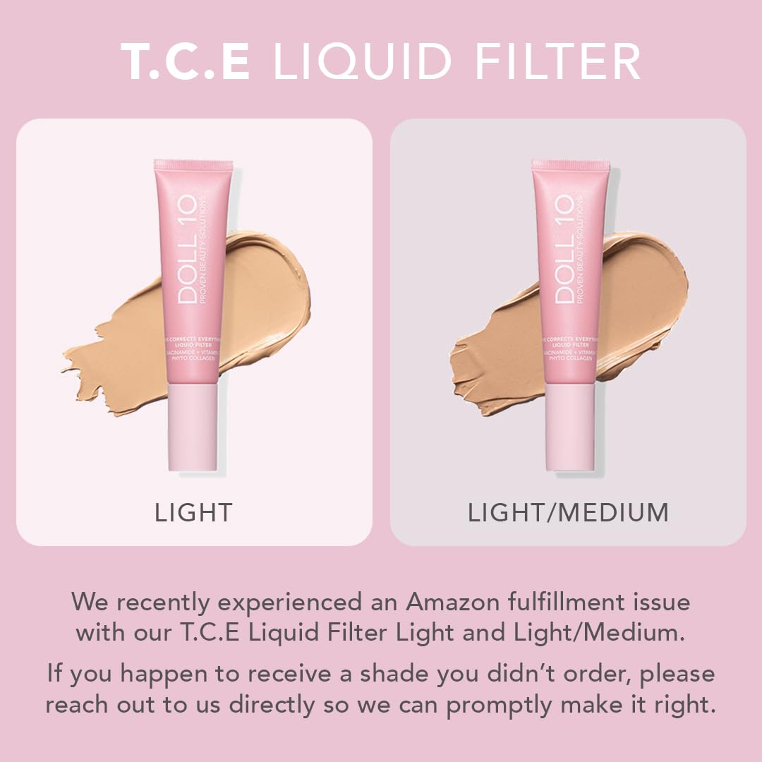 DOLL 10 TCE Liquid Filter - CC Cream Foundation - Liquid Foundation - Lightweight Tinted Moisturizer & Skin Tint - Blurs Pores & Fine Lines - Vegan -