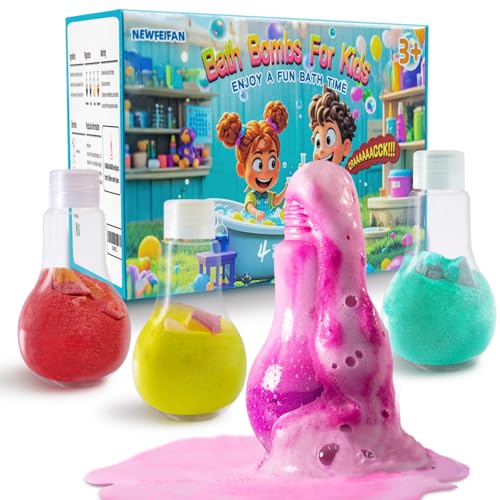 Potions Bath Bombs for Kids, STEM Boys & Girls Gifts, 4 Pack Colorful Fizzy Bubble Bath for Fun and Educational Bath Time, Cool Foam Explosion Bath Beauty and Personal Care NEWFEIFAN