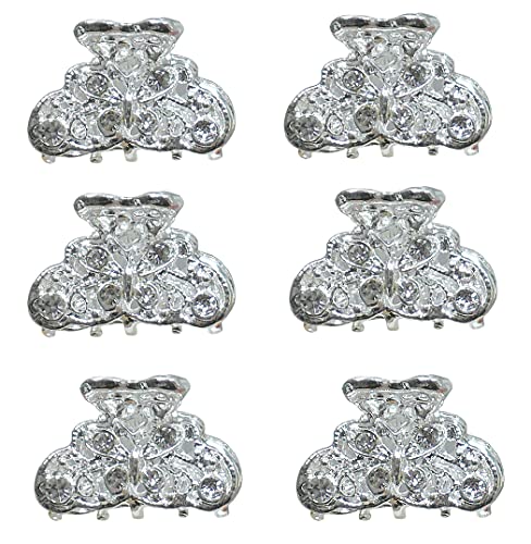 JCGY Set of 6 Mini Hair Claws Silvery White Trim Sparkly White Crystals Bridal Claw Clips 6-1-6 Beauty & Personal Care jcgy