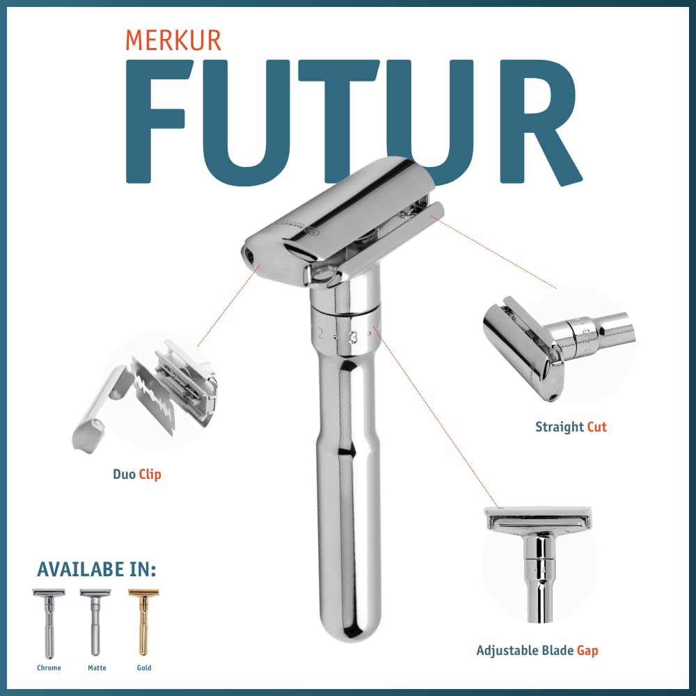 MERKUR FUTUR 701 Adjustable Double Edge Safety Razor - Bright Chrome - Adjustable Razor With Dial - Made in Germany - Plastic-Free - Snap-On Cap Beauty and Personal Care MERKUR