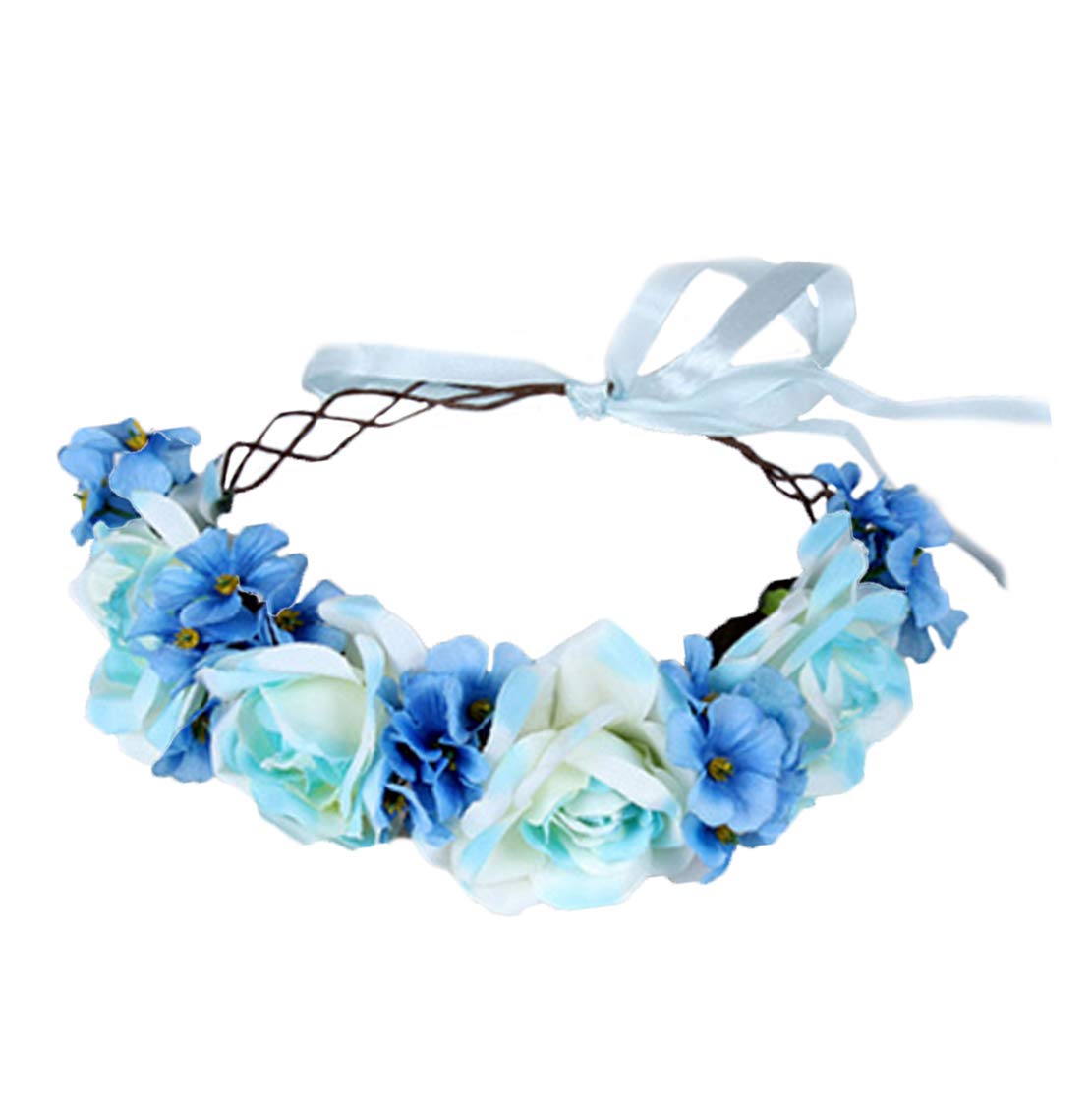 LLinfflr Floral Garland Crown Boho Flower Headband Halo Headpiece Blue
