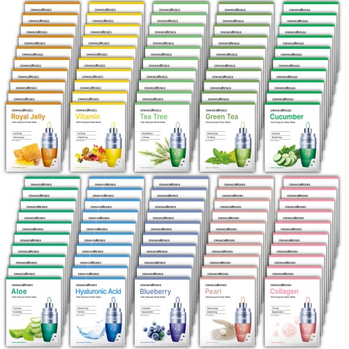 ?Orangeroses? 100 Pcs Combo Pack, Premium Korean Essence Facial Mask Sheet (10 Types x 10 pcs) Beauty & Personal Care OBS lab