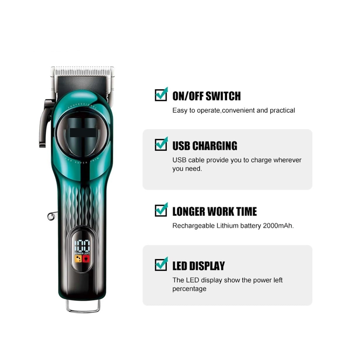 EWKYLSEM Professional Intelligent Digital Rechargeable Hair Clipper with Gradient Ribbon Base Adjustable Electric Push Shear 166(166 Green USB) Beauty and Personal Care EWKYLSEM
