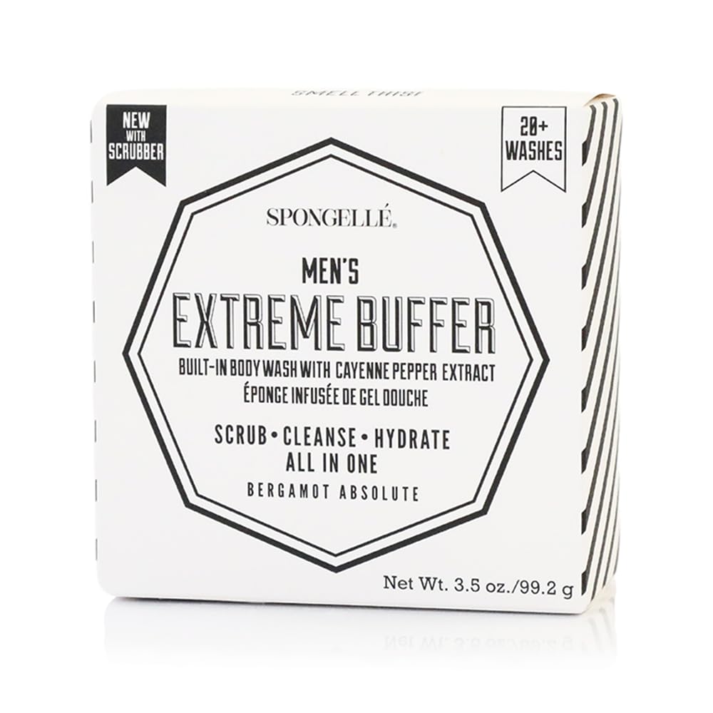 Spongellé Men's Extreme Buffer, Bergamot Absolute - 20+ Washes - Body Wash Infused Exfoliating Body Scrubber - Loofah Sponge For Men - Gift Beauty and Personal Care SPONGELLÉ