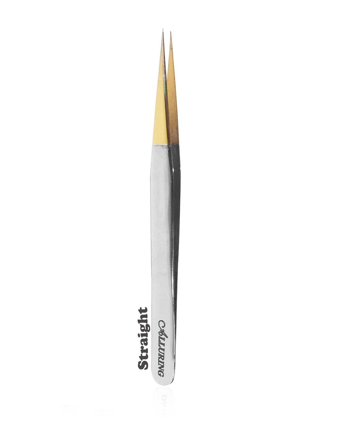 Alluring Chrome with Gold Tip Tweezers for Eyelash Extension - Straight Beauty and Personal Care Alluring