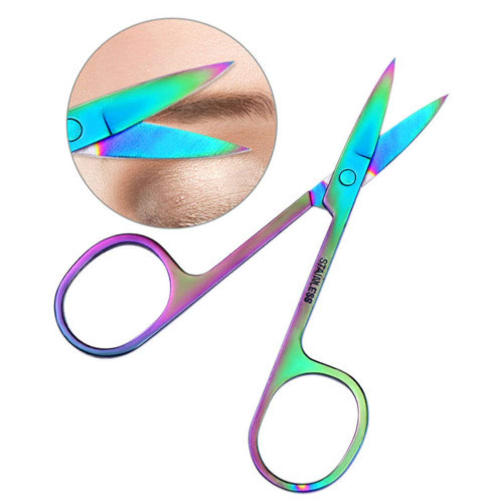 AKOAK 2 Pieces Rainbow Stainless Steel Slant Tip Eyebrow Tweezer and Eyebrow Scissor Facial Hair Removal Makeup Tool Beauty and Personal Care AKOAK