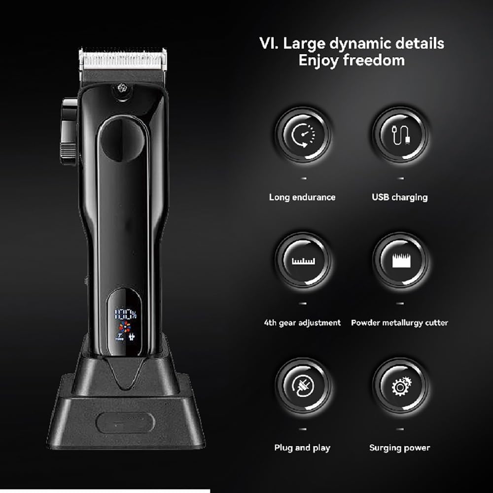 GLESVOWIO Pro Hair Clipper Rechargeable Trimmer for Men Cordless Professional Beard Electric Cutting Machine Two Motor Speed Beauty and Personal Care GLESVOWIO