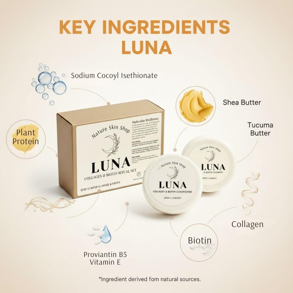 Nature Skin Shop Luna Collagen & Biotin Shampoo and Conditioner Set - Strengthening & Volumizing Solid Hair Care Duo for Fine, Thinning & Weak Hair Beauty & Personal Care Nature Skin Shop