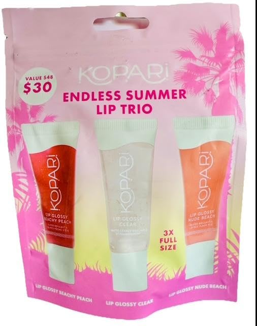Kopari Endless Summer Lip Trio Lip Glossy Beachy Peach, Clear, Nude Beach (Endless Summer Lip Glossy, Trio) Beauty & Personal Care Kopari