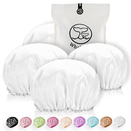 Shower Cap for Women Reusable Extra Large Shower Cap for Men (White 4 Pack Large) Satin Double Layer EVA Waterproof Long Hair Cap Beauty & Personal Care WhaleLife