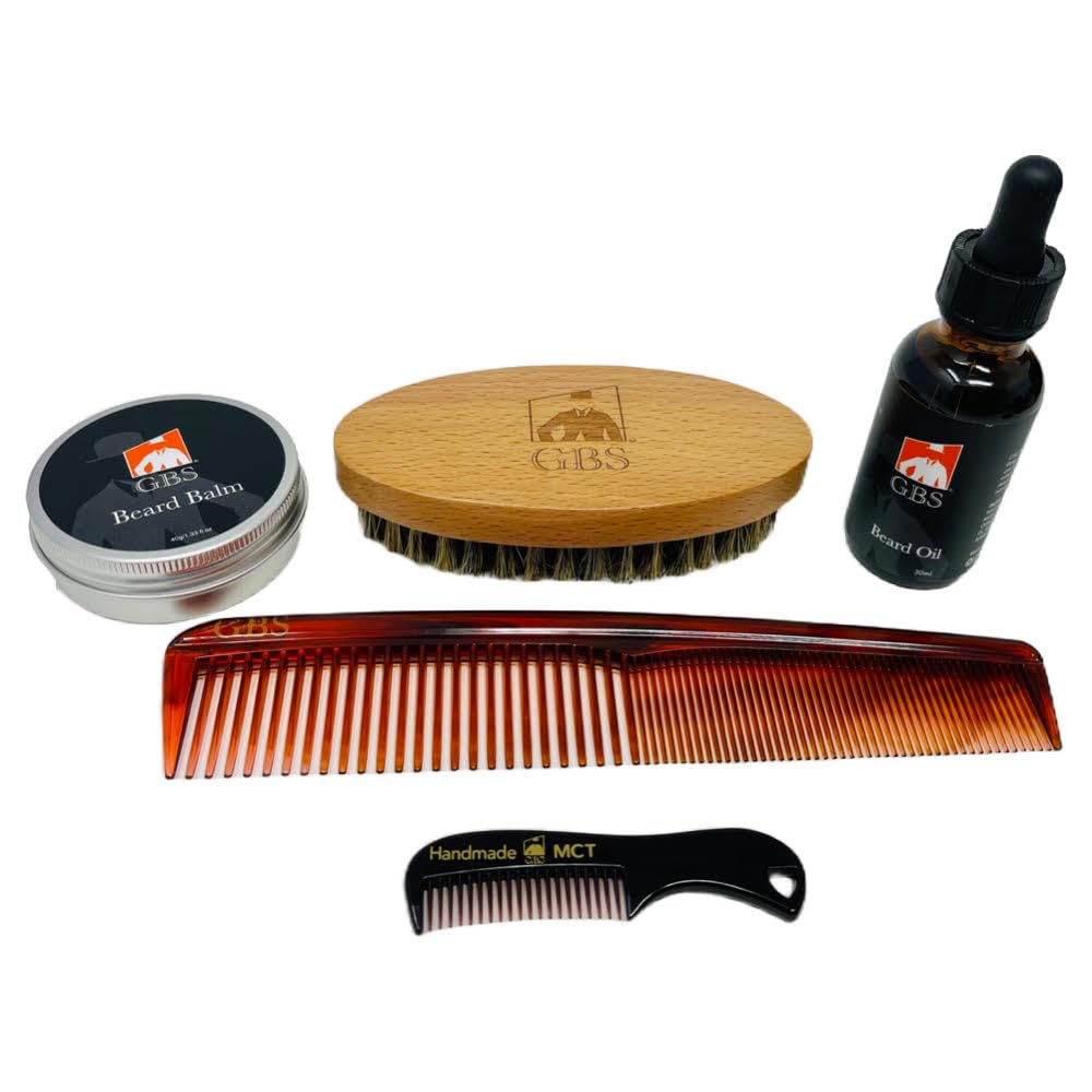 G.B.S Beard Grooming Kit - Travel Beard Brush, Tortoise Mustache and Beard Combs, Beard Oil and Beard Balm Beard Styling Set for Men Beauty and Personal Care G.B.S