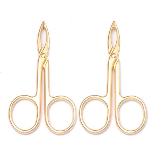 Motanar 2 Pieces Tweezers Scissor Handle Straight Tip Scissor Shaped Eyebrows Tweezers for Hair Plucker Remover Facial Hair Eyebrows Care (Golden) Beauty & Personal Care Motanar