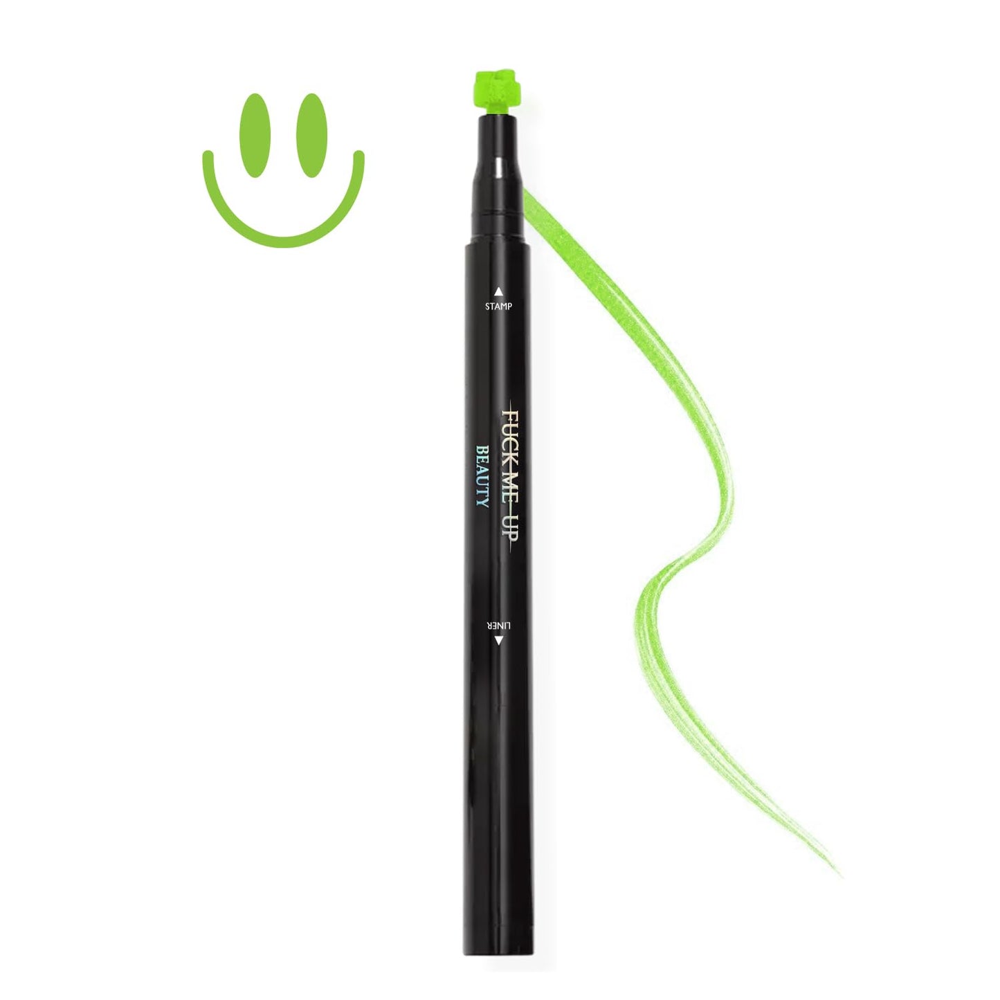 FMU Beauty UFO Body Art Stamp + Pen Liner for Bright Colorful Festival Makeup (Happy Place - Green Smiley) Beauty & Personal Care Fuck Me Up Beauty