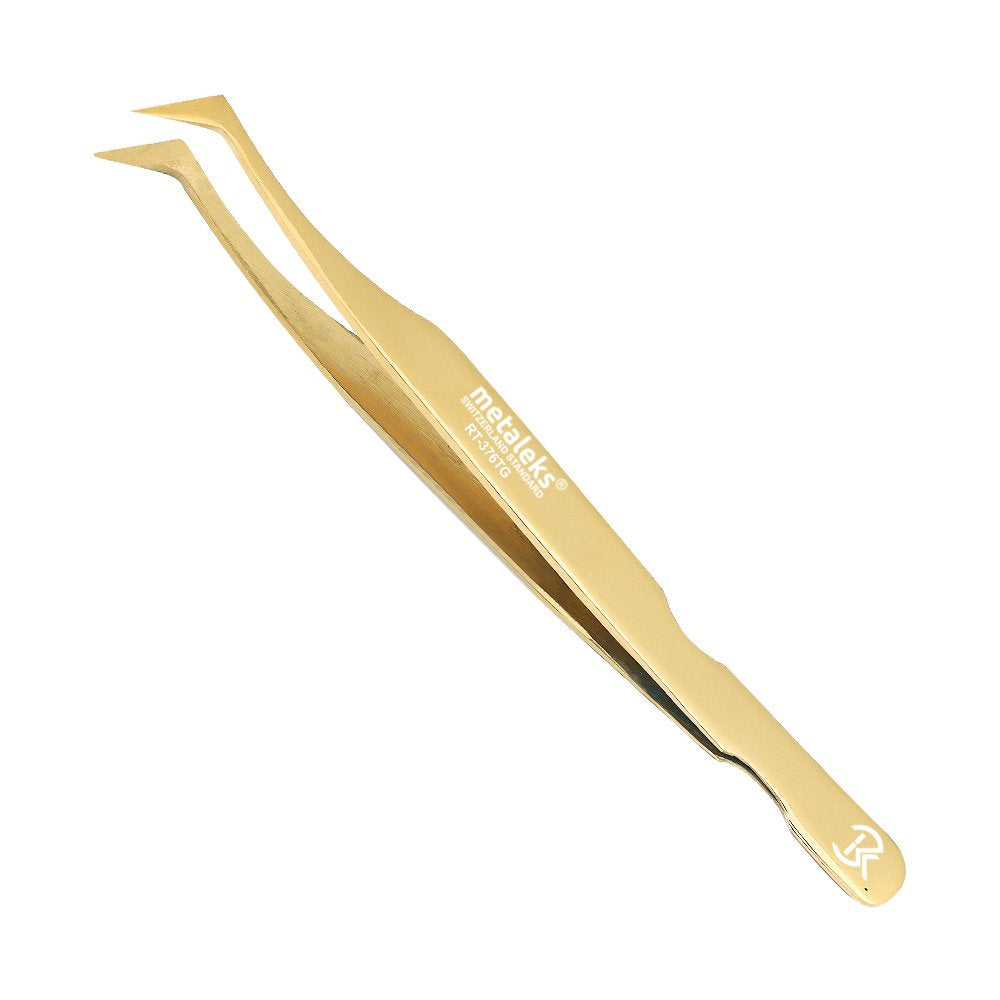 12cm Professional Golden Tweezers for Eyelash Extension Hand Crafted Japanese Stainless Steel Precision Tweezers (L-Shape Tip.) Beauty & Personal Care metaleks